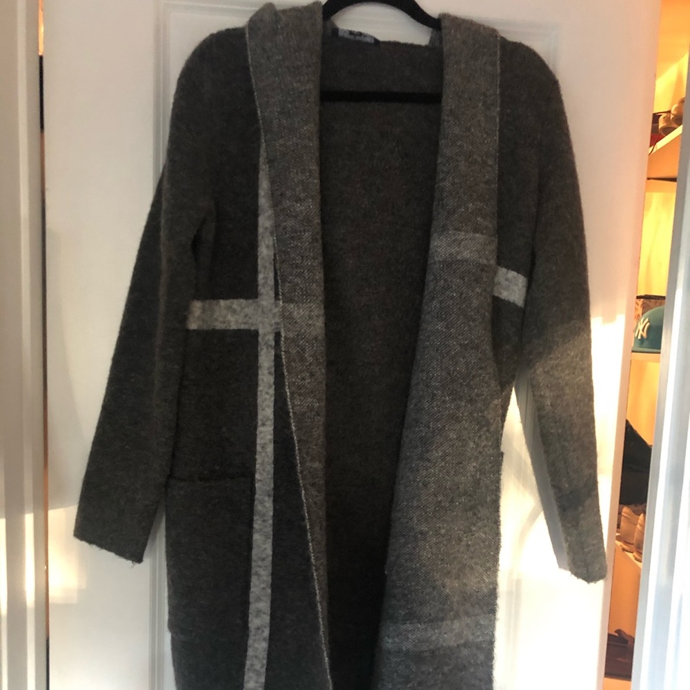 Wool hooded cardigan coat